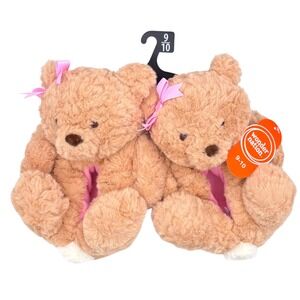 Wonder Nation Toddler Girls Teddy Bear Slippers Size 9-10 Plush Pink Bow NWT